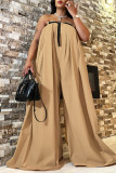 Black Celebrities Solid Patchwork With Belt Strapless Straight Jumpsuits