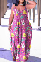 Фиолетовые сексуальные повседневные платья с открытой спиной и бретельками с принтом