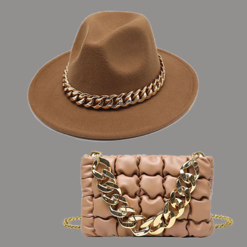 Chapeau de chaînes de patchwork de célébrités de la rue kaki (chapeau + sac)