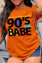 Camisetas casuais com estampa de patchwork e decote em tangerina