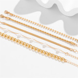 Pulseras de perlas con cadenas de patchwork informales en blanco dorado