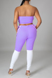 Purple Sexy Casual Solid Bandage Patchwork Backless Contrast Strapless Sleeveless Two Pieces