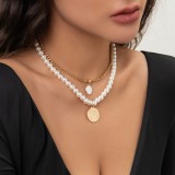Gold Casual Geometric Patchwork Pearl Necklaces