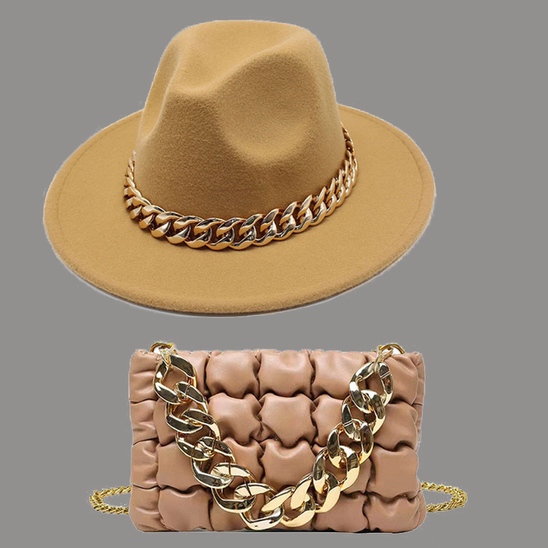 

Camel Street Celebrities Patchwork Chains Hat（Hat+Bag）