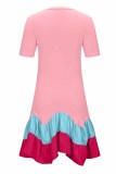 Vestidos de falda de pastel con cuello en O estampado informal rosa