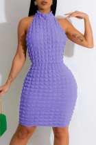 Púrpura sexy sólido patchwork halter lápiz falda vestidos