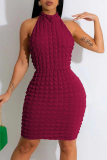 Purple Sexy Solid Patchwork Halter Pencil Skirt Dresses