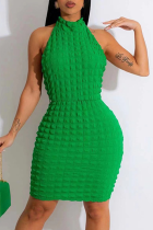 Vestidos de falda de lápiz halter de patchwork sólido sexy verde