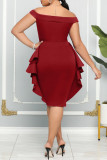 Red Casual Elegant Solid Patchwork Off the Shoulder One Step Skirt Dresses