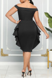 Negro casual elegante sólido patchwork fuera del hombro un paso falda vestidos