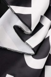 Svart och vitt Casual Print Backless Oblique Collar Oregelbunden Klänning Klänningar