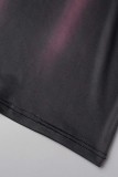 Fuchsia Casual Print Basic O-hals kortärmade klänningar