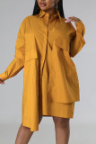 Wit casual effen patchwork gesp asymmetrische kraag overhemdjurk jurken