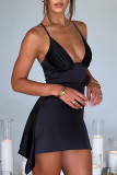 Черное сексуальное твердое лоскутное асимметричное вечернее платье с лямкой на шее