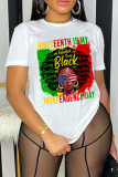 Black Casual Street Print Patchwork O Neck T-Shirts