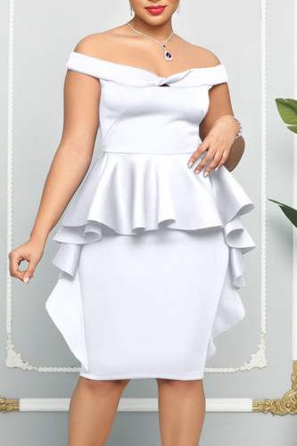 White Casual Elegant Solid Patchwork Off the Shoulder One Step Skirt Dresses