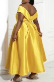 Gold Sexy Formal Solid Patchwork Backless With Bow Off the Shoulder Evening Dress Plus Size Dresses