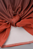 Красный повседневный отложной воротник с пряжкой в ​​стиле пэчворк и принтом с постепенными изменениями, длинный рукав, два предмета