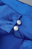 Robes droites décontractées à col roulé en patchwork uni bleu
