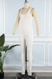 Rosa Casual Sportswear Solid Patchwork Skinny Jumpsuits med U-hals