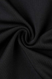 ブラック カジュアル ソリッド パッチワーク シースルー バックレス オブリーク カラー レギュラー ジャンプスーツ