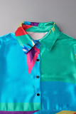 Colorato blu vintage elegante stampa patchwork collare alla coreana una linea abiti