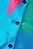 Colorato blu vintage elegante stampa patchwork collare alla coreana una linea abiti