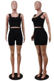 Black Sexy Solid Draw String Square Collar Sleeveless Two Pieces