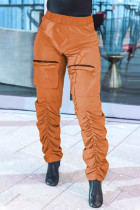 Tangerine Casual Street Solid Patchwork Pocket Fold Matita a vita alta Fondo tinta unita