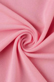 Roze Casual Sweet Solid Patchwork Fold Turndown Collar A Line Jurken