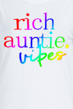 Camisetas con cuello en O de letra de patchwork con estampado de simplicidad casual blanco