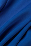 Blauwe casual effen patchwork gevouwen V-hals rechte jumpsuits