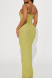 Green Yellow Sexy Solid Patchwork Spaghetti Strap One Step Skirt Dresses