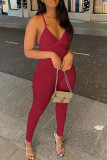 Blå Sexig Solid Backless Spaghetti Strap Skinny Jumpsuits