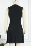 Black Casual Solid Basic Half A Turtleneck Sleeveless Dress Dresses