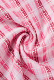 Roze casual print patchwork rits capuchon kraag twee stuks