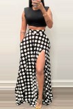 Zwarte casual rok met stippenprint, normale hoge taille, conventionele volledige print