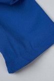 Macacão reto azul casual patchwork sólido com decote em V