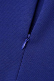 Deep Blue Elegant Solid Patchwork Oblique Collar One Step Kjolklänningar