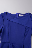 Robes de jupe en une étape à col oblique élégant patchwork solide bleu profond