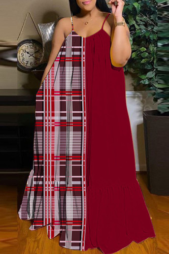 Red Casual Street Print Patchwork Spaghetti Strap Sling Dress Dresses