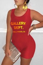 Red Sexy Print Letter U Neck Rompers