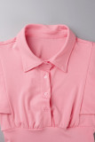 Pink Casual Sweet Solid Patchwork Fold Umlegekragen Kleider in A-Linie