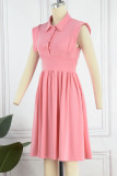 Pink Casual Sweet Solid Patchwork Fold Umlegekragen Kleider in A-Linie
