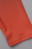 Красный повседневный отложной воротник с пряжкой в ​​стиле пэчворк и принтом с постепенными изменениями, длинный рукав, два предмета