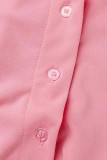 Roze Casual Sweet Solid Patchwork Fold Turndown Collar A Line Jurken