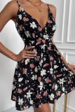 Coffee Sexy Casual Print Backless V Neck Sling Dress Dresses