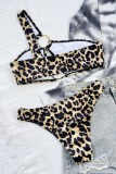 Leopard Print Sexy Leopard Hollowed Out Swimwears (With Paddings)