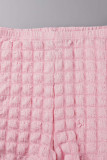 Pink Sexy Solid Bandage Patchwork V-Ausschnitt Kurzarm Zweiteiler