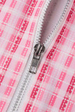 Rosa Casual Print Patchwork Zipper Hooded Collar Två delar